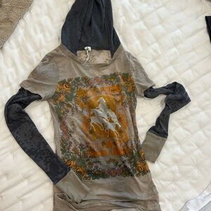 Free People long sleeve thin shirt with hoodie.